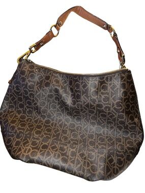 Calvin Klein Brown Logo Jacquard Hobo Shoulder Bag